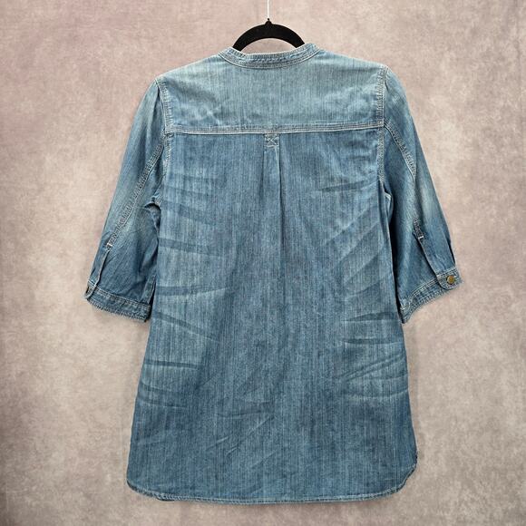 Gap Blue Demin Jeans Cotton Western Shirt Short Sleeve Top Small - Picture 2 of 8